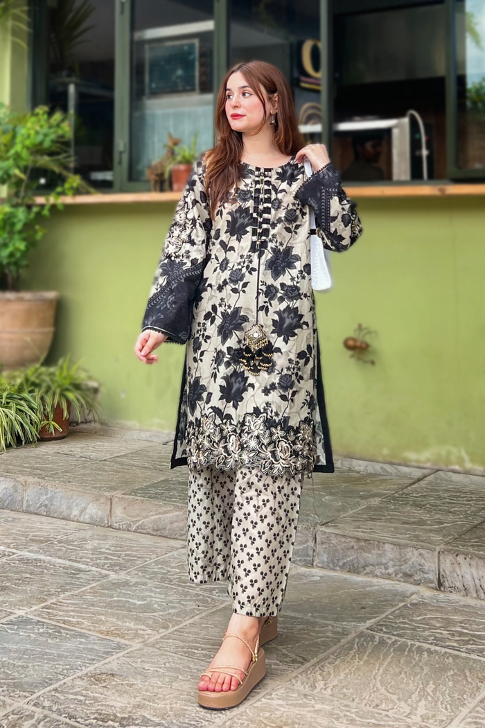 BEST SELLING - BLACK ELVIS 2PC EMBROIDERED DRESS