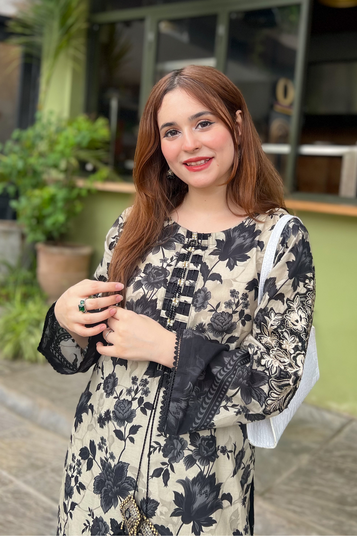 BEST SELLING - BLACK ELVIS 2PC EMBROIDERED DRESS