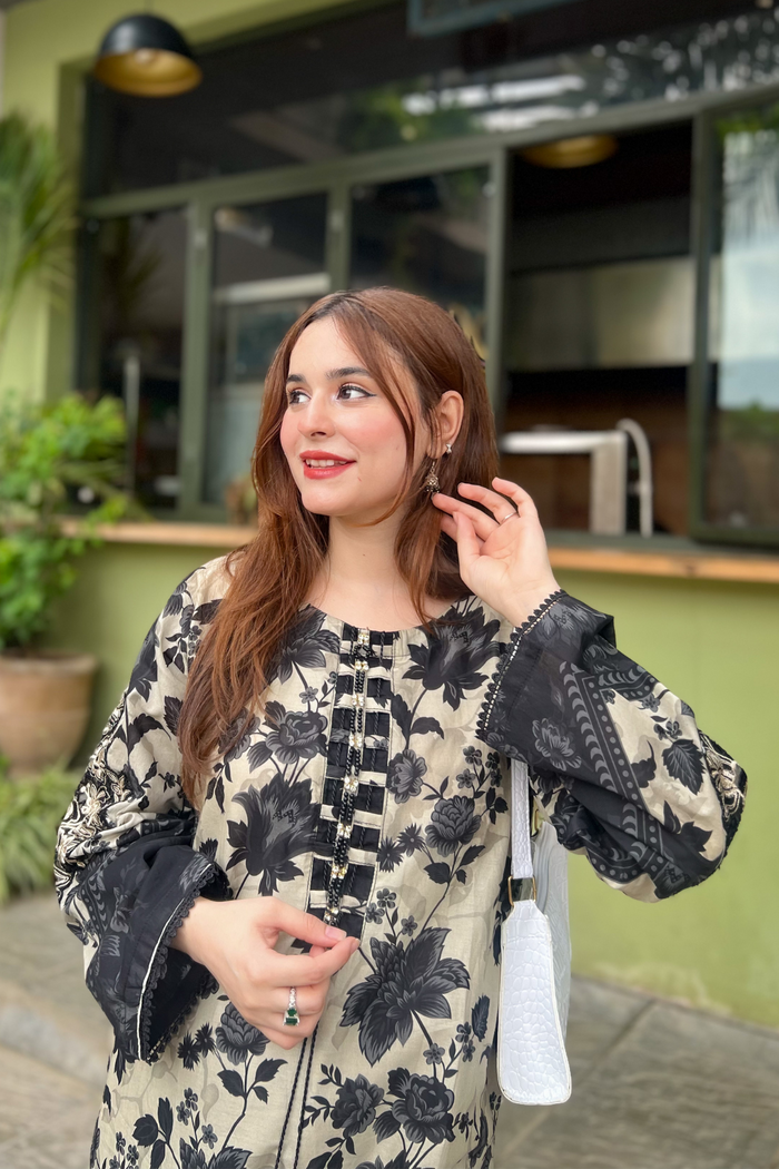 BEST SELLING - BLACK ELVIS 2PC EMBROIDERED DRESS