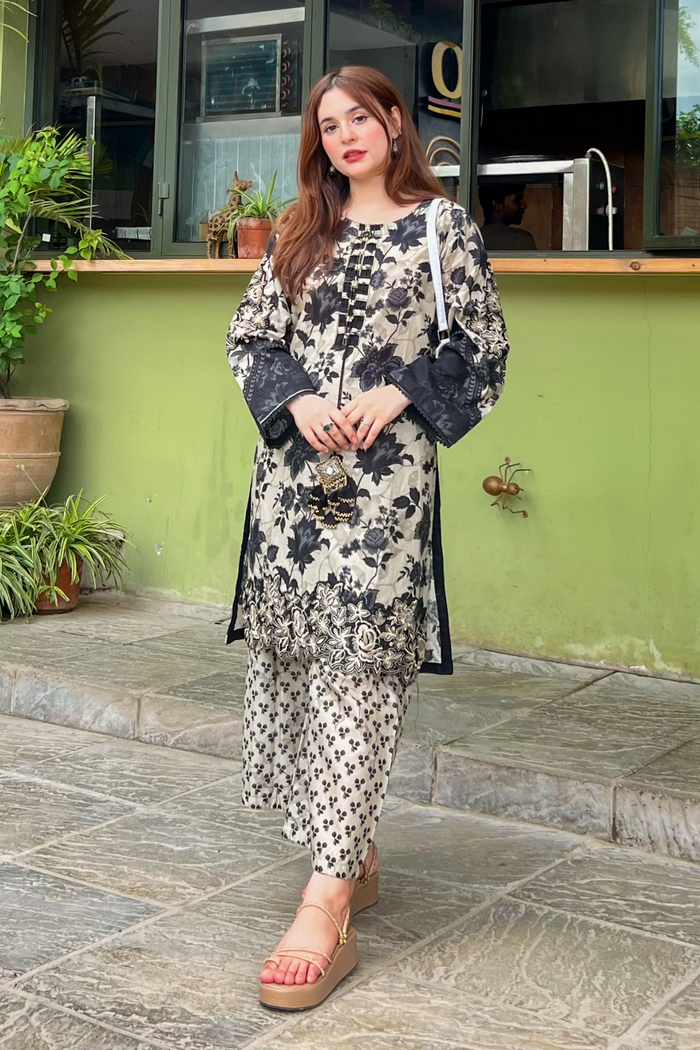 BEST SELLING - BLACK ELVIS 2PC EMBROIDERED DRESS