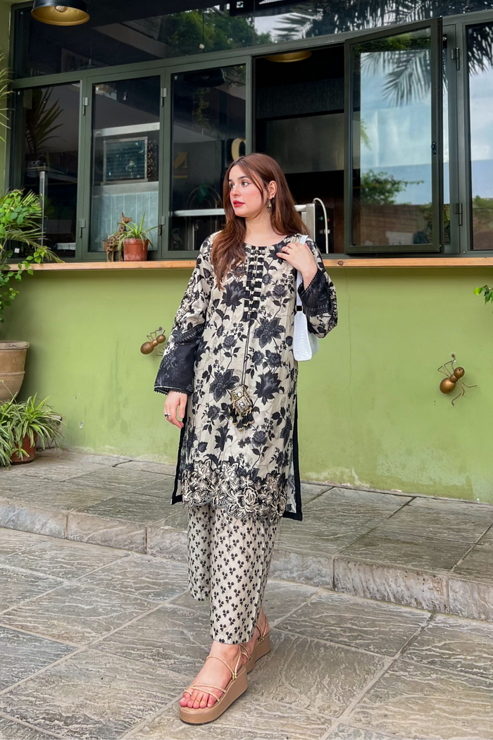 BEST SELLING - BLACK ELVIS 2PC EMBROIDERED DRESS