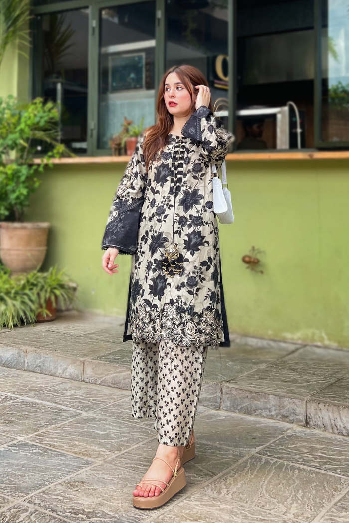 BEST SELLING - BLACK ELVIS 2PC EMBROIDERED DRESS