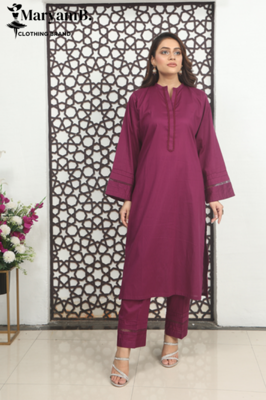 2PCS MAHROON EMBROIDED FABRIC LAWN SUIT